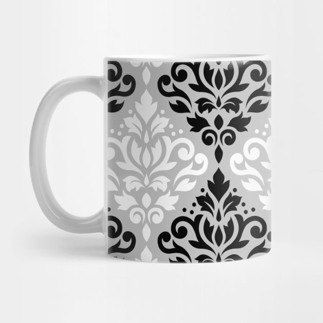 Scroll Damask Black and White on Gray Pattern by NataliePaskell